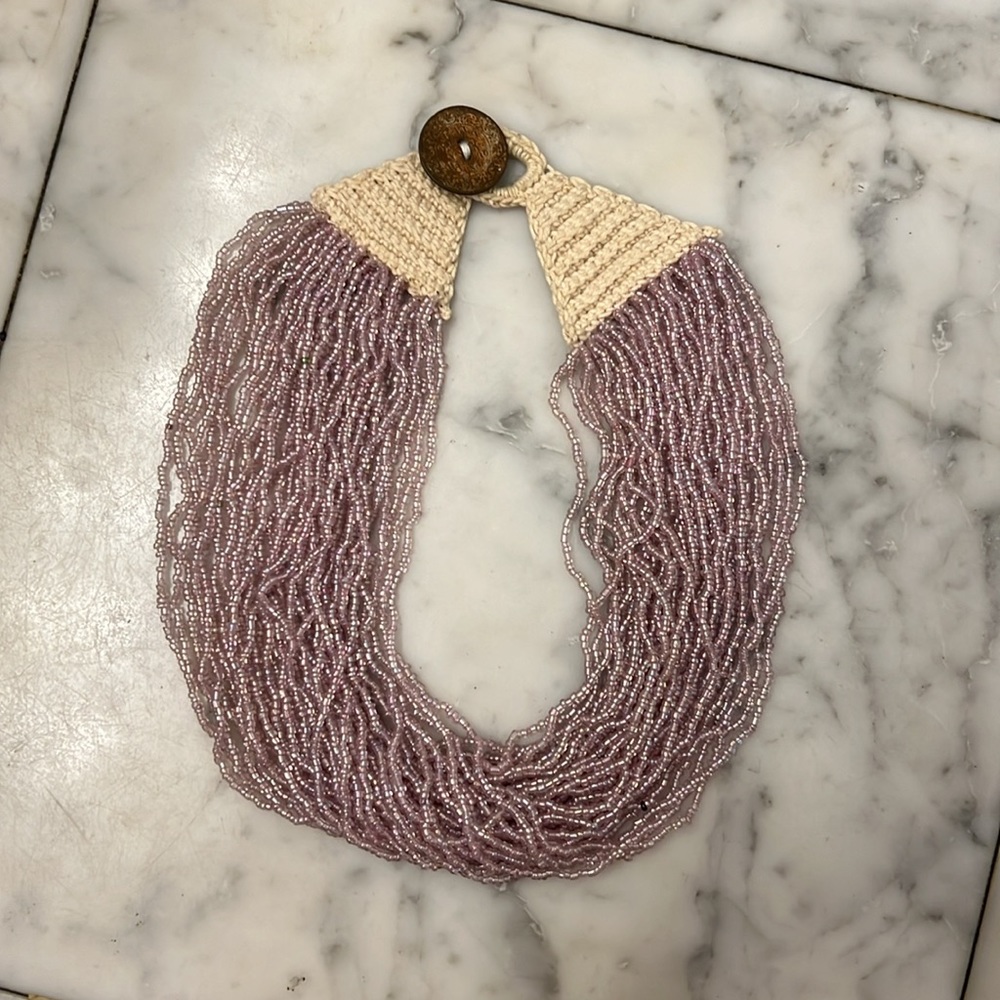 Multistrand seedbead and crochet necklace
